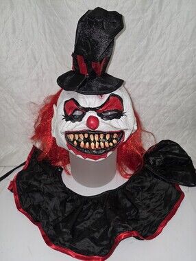 Adult Clown Mask Collar Hat Red Hair Bloody Teeth Creepy Scary Spirit Halloween